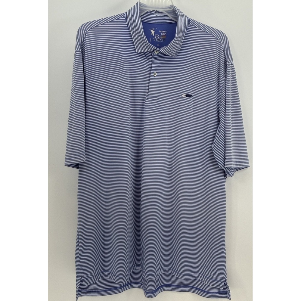 FG Tech Blue White Striped Short Sleeve Golf Stretch Polo Shirt Size XL USA Made